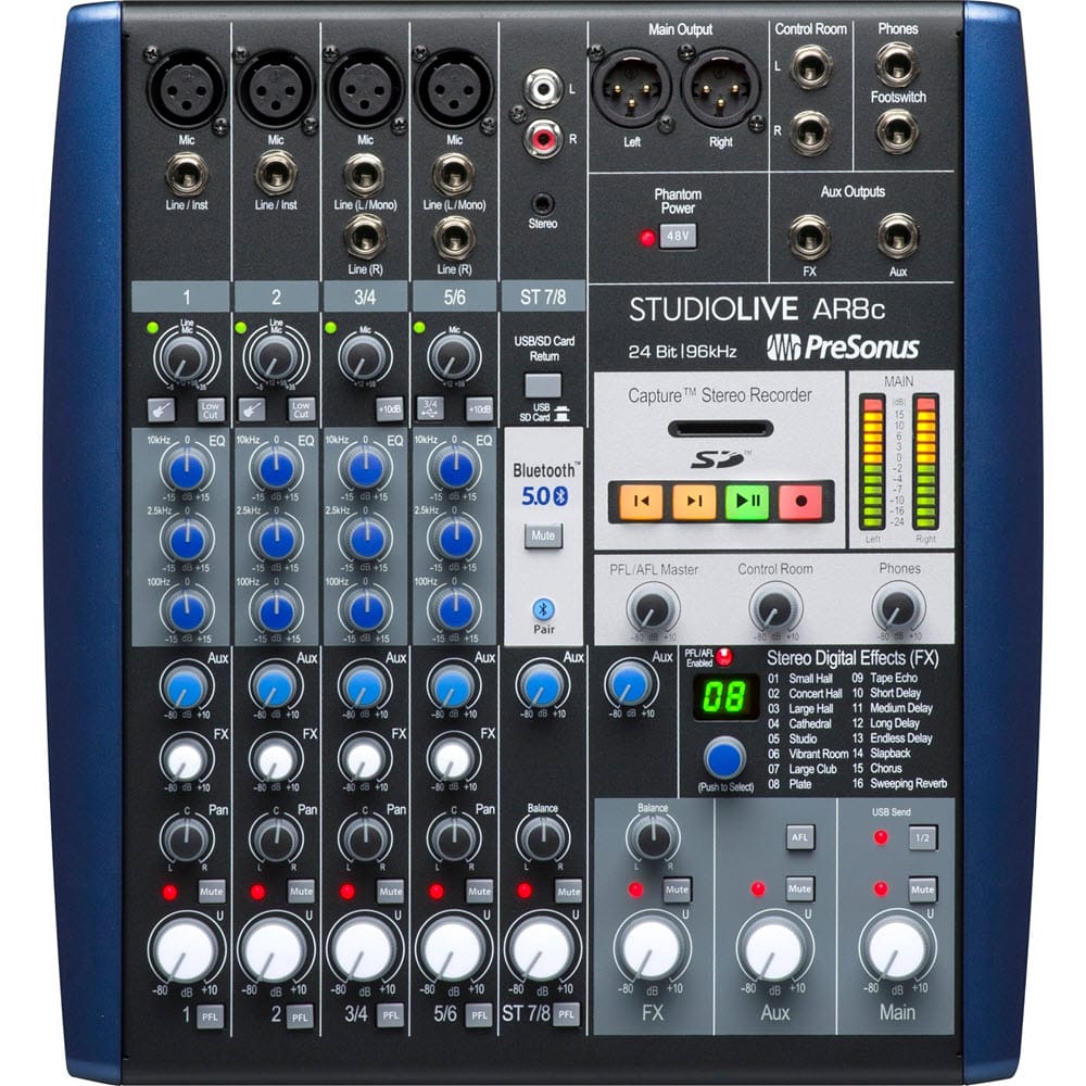 PreSonus StudioLive AR8c Hybrid Mixer.