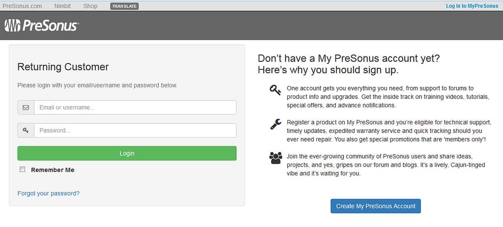 MyPreSonus Login