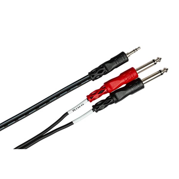 Hosa CMP150 series 3.5mm (1/8in) TRS to dual 6.35mm (1/4in) TS cable - angle