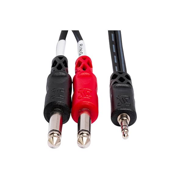 Hosa CMP150 series 3.5mm (1/8in) TRS to dual 6.35mm (1/4in) TS cable - connectors